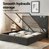 Double Bed Frame Gas Lift Storage Bed with Charging Ports Upholstered Geometric Headboard Charcoal Grey