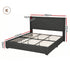 King Bed Frame Gas Lift Storage Bed with Charging Ports Upholstered Geometric Headboard Charcoal Grey
