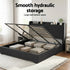 King Bed Frame Gas Lift Storage Bed with Charging Ports Upholstered Geometric Headboard Charcoal Grey