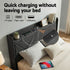 Queen Bed Frame Gas Lift Storage Bed with Charging Ports Upholstered Geometric Headboard Charcoal Grey