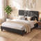 Double Bed Frame Charcoal Faux Linen Upholstered NEO