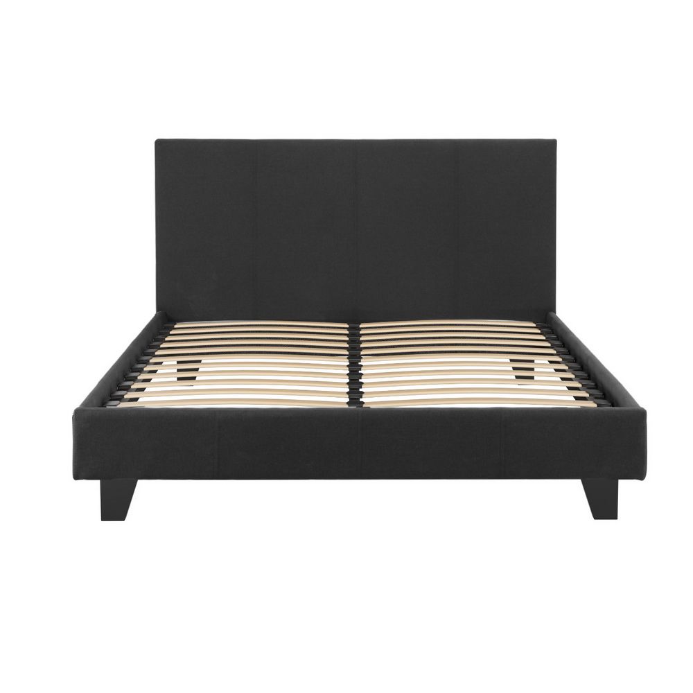 Double Bed Frame Charcoal Faux Linen Upholstered NEO