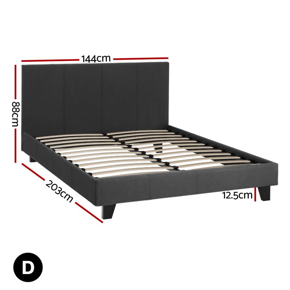 Double Bed Frame Charcoal Faux Linen Upholstered NEO