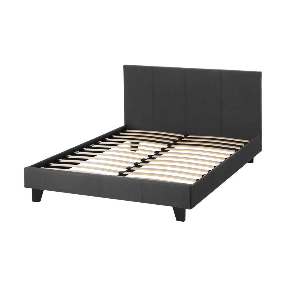 Double Bed Frame Charcoal Faux Linen Upholstered NEO