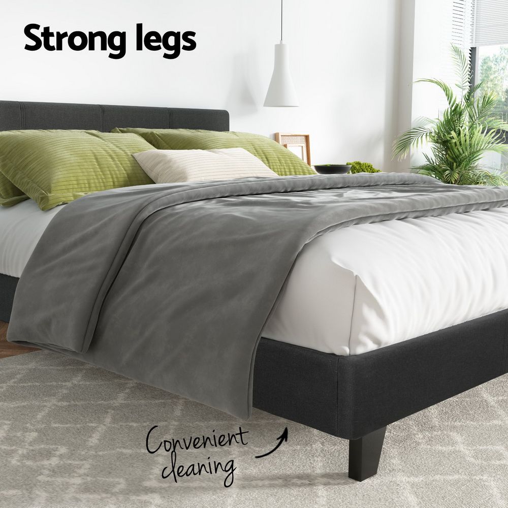 Double Bed Frame Charcoal Faux Linen Upholstered NEO