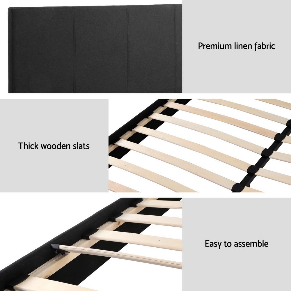 Double Bed Frame Charcoal Faux Linen Upholstered NEO