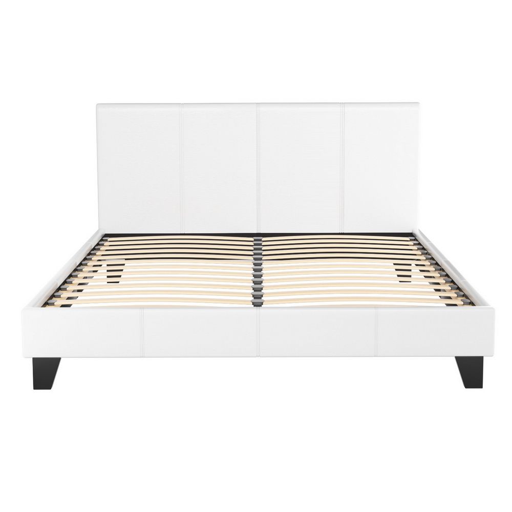 Artiss Queen Bed Frame White PVC Leather Upholstered Neo Bed