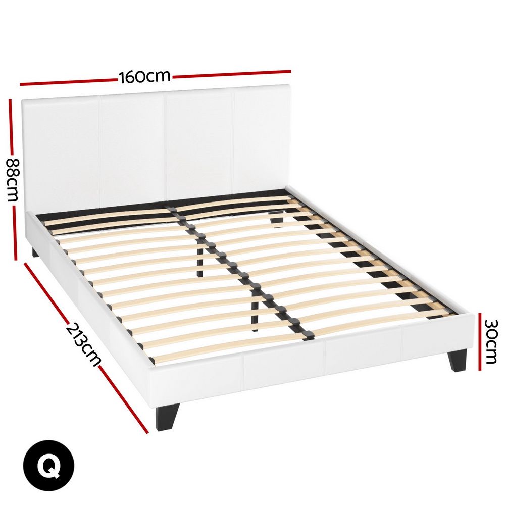 Artiss Queen Bed Frame White PVC Leather Upholstered Neo Bed