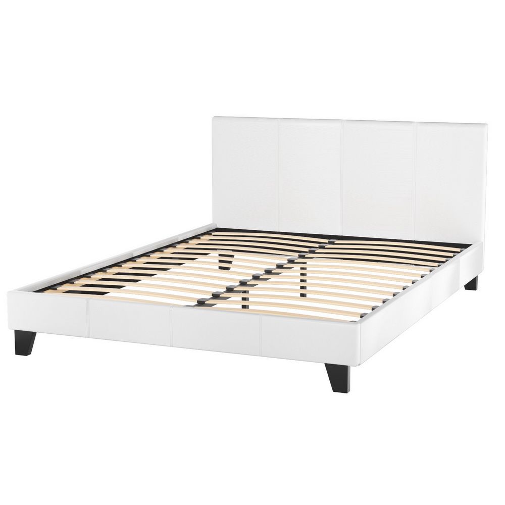 Artiss Queen Bed Frame White PVC Leather Upholstered Neo Bed