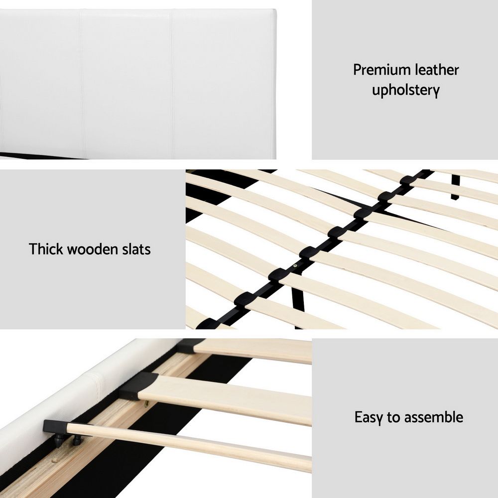 Artiss Queen Bed Frame White PVC Leather Upholstered Neo Bed