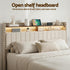 King Upholstered Bed Frame with Shelf Storage Drawers Charging Station Mood Lighting Linen