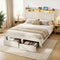 Queen Upholstered Bed Frame with Shelf Storage Drawers Charging Station Mood Lighting Linen