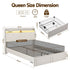 Queen Upholstered Bed Frame with Shelf Storage Drawers Charging Station Mood Lighting Linen