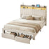 Queen Upholstered Bed Frame with Shelf Storage Drawers Charging Station Mood Lighting Linen