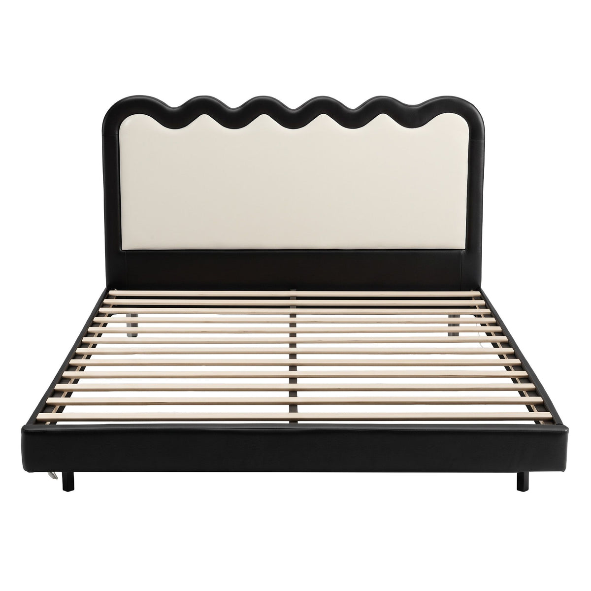 Artiss Queen Floating Bed Frame RGB LED Lights USB-C Charging Wooden Slats Black