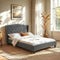 Double Bed Frame with Wingback Headboard Grey Linen Upholstered Platform Bed Base