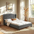 Double Bed Frame with Wingback Headboard Grey Linen Upholstered Platform Bed Base