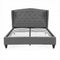 Double Bed Frame with Wingback Headboard Grey Linen Upholstered Platform Bed Base