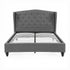 Double Bed Frame with Wingback Headboard Grey Linen Upholstered Platform Bed Base