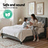 Double Bed Frame with Wingback Headboard Grey Linen Upholstered Platform Bed Base