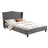 Double Bed Frame with Wingback Headboard Grey Linen Upholstered Platform Bed Base