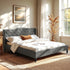 King Bed Frame with Wingback Headboard Grey Linen Upholstered Platform Bed Base