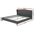 King Bed Frame with Wingback Headboard Grey Linen Upholstered Platform Bed Base