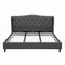 King Bed Frame with Wingback Headboard Grey Linen Upholstered Platform Bed Base