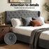 King Bed Frame with Wingback Headboard Grey Linen Upholstered Platform Bed Base