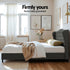 King Bed Frame with Wingback Headboard Grey Linen Upholstered Platform Bed Base