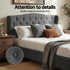 Queen Bed Frame with Wingback Headboard Grey Linen Upholstered Platform Bed Base