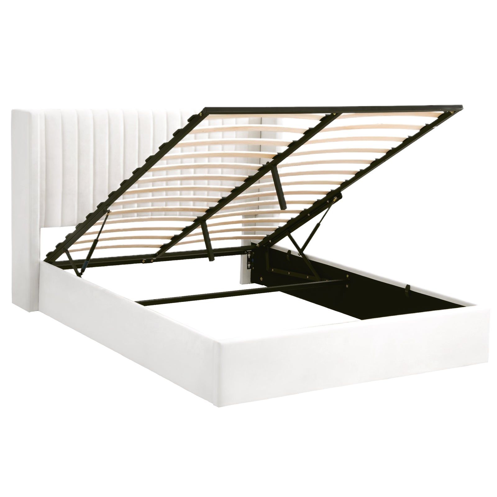 Double Bed Frame with Gaslift Storage USB Type-C Charging Ports Velvet Upholstery White