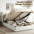 Double Bed Frame with Gaslift Storage USB Type-C Charging Ports Velvet Upholstery White