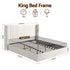King Bed Frame with Gaslift Storage USB Type-C Charging Ports Velvet Upholstery White