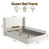 Queen Bed Frame with Gaslift Storage USB Type-C Charging Ports Velvet Upholstery White