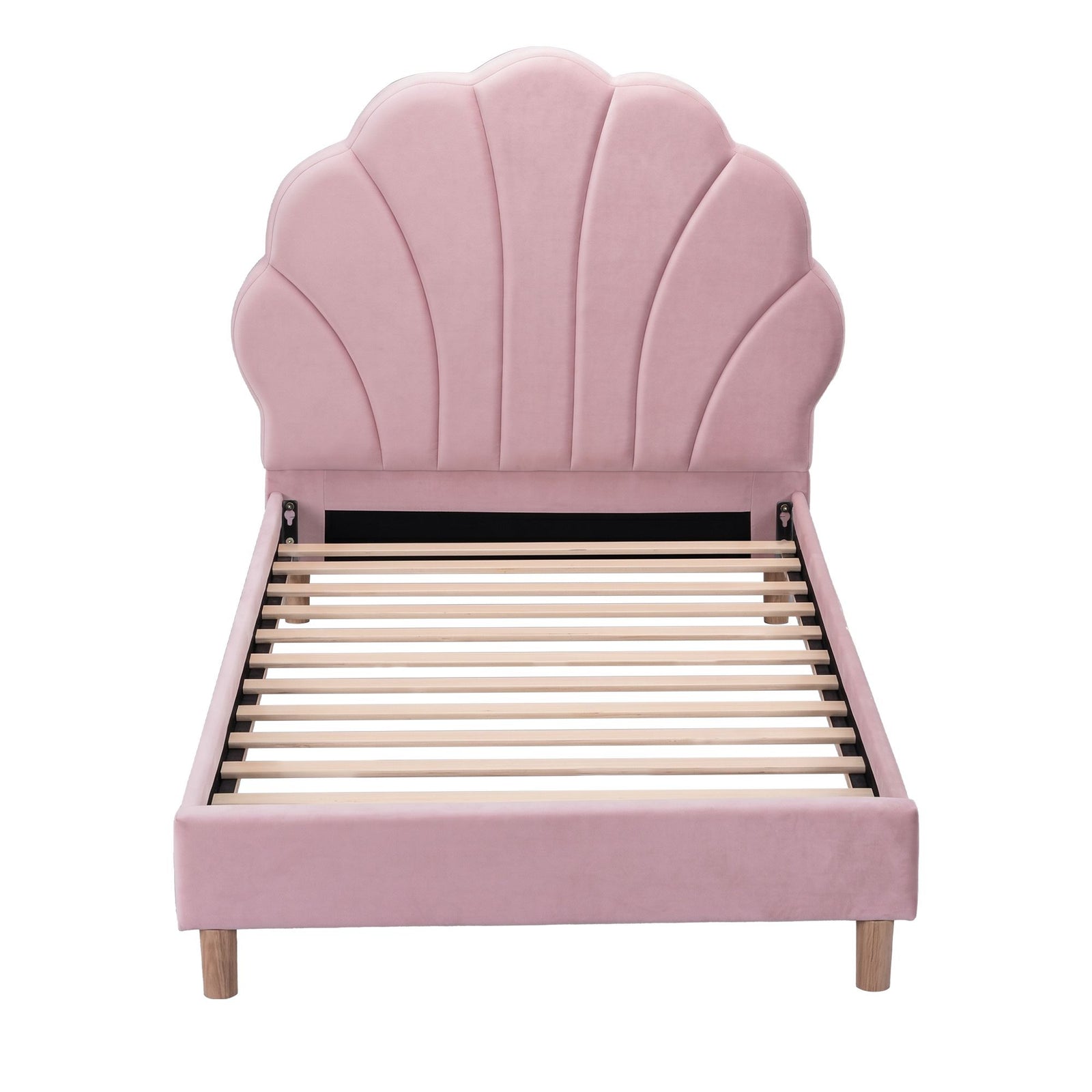 Artiss Single Bed Frame Scallop Upholstered Headboard Pink Velvet Platform Base Support up to 180kg