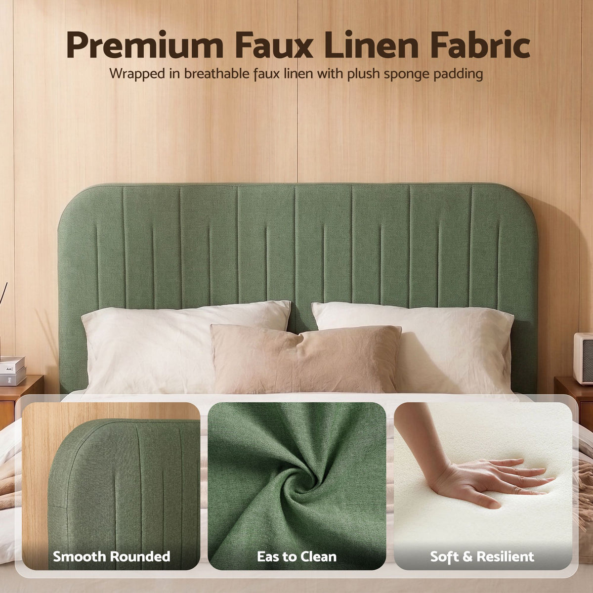 Artiss Double Bed Frame, Green Fabric, Padded Headboard, 300kg Capacity