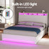 Bed Frame Gas Lift LED Beds Base Platform White PVC Leather Storage Headboard - Double