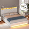 Queen Gas Lift Bed Frame LED Storage White PVC Leather Base