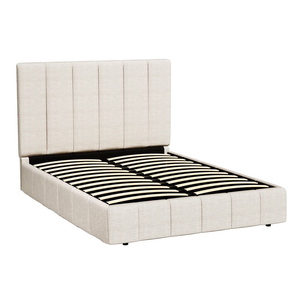 TETTE Double Bed Frame Gas Lift Storage Linen Beige