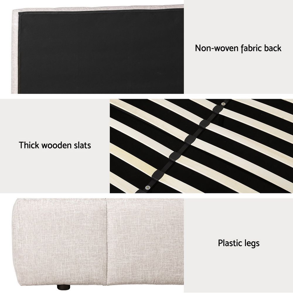 TETTE Double Bed Frame Gas Lift Storage Linen Beige