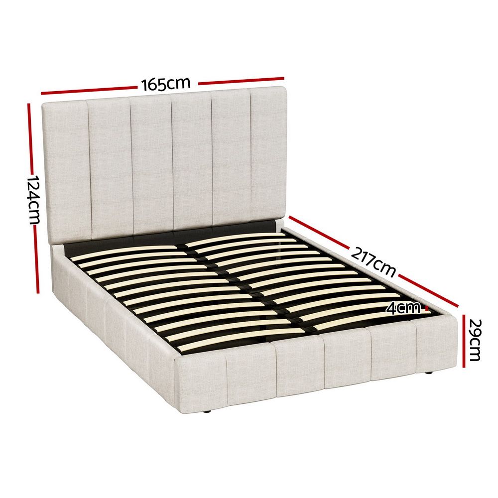 TETTE Queen Bed Frame Gas Lift Storage Linen Beige