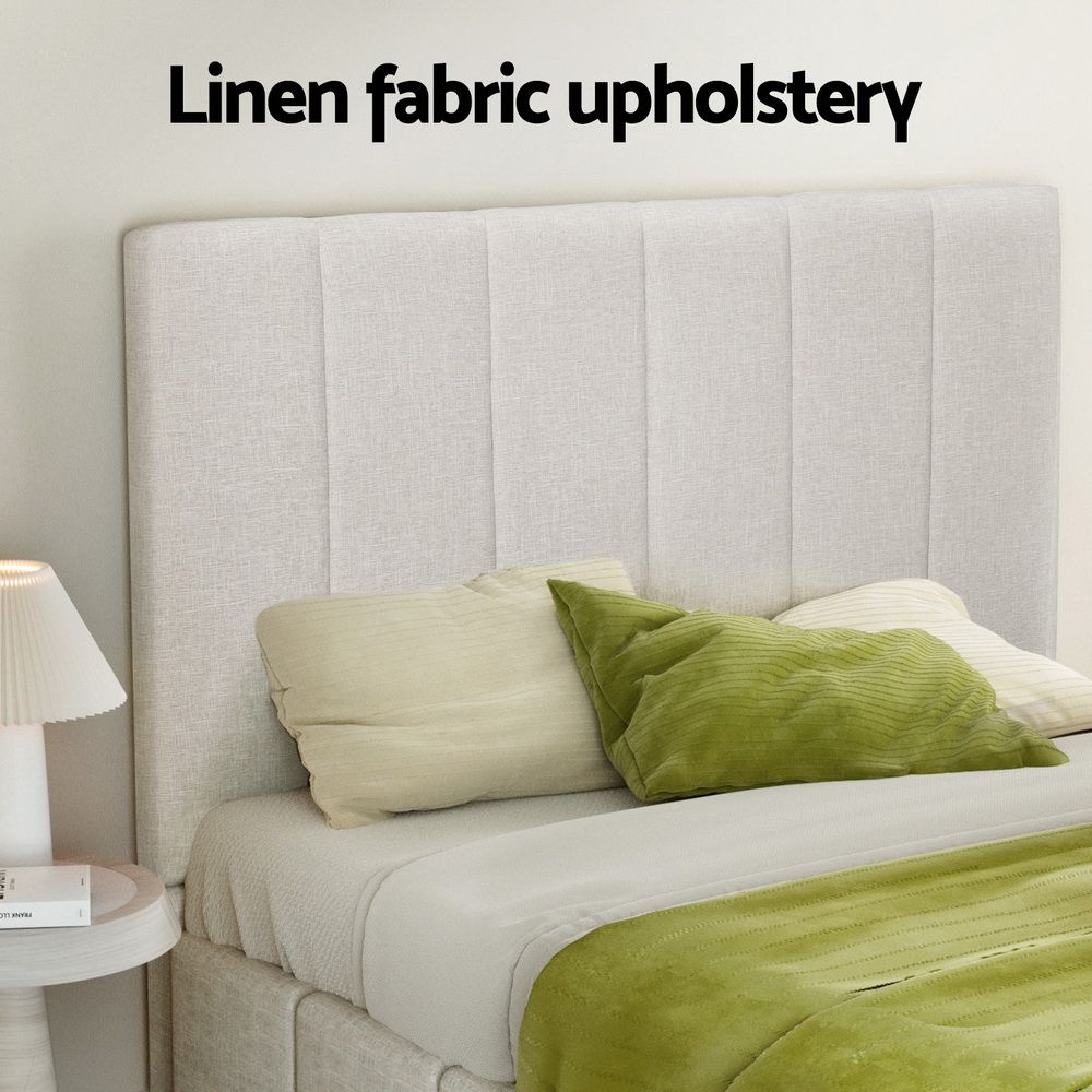 TETTE Queen Bed Frame Gas Lift Storage Linen Beige