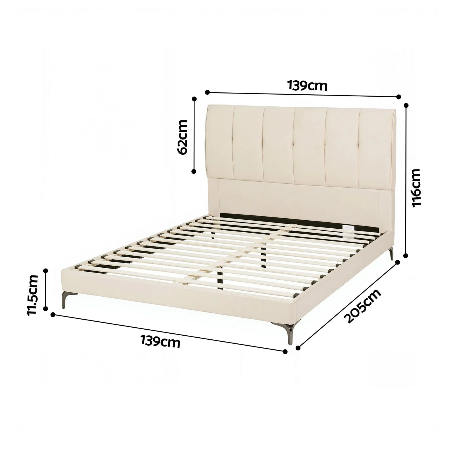 Double Bed Frame Upholstered Platform Bed with Tufted Headboard 300kg Support