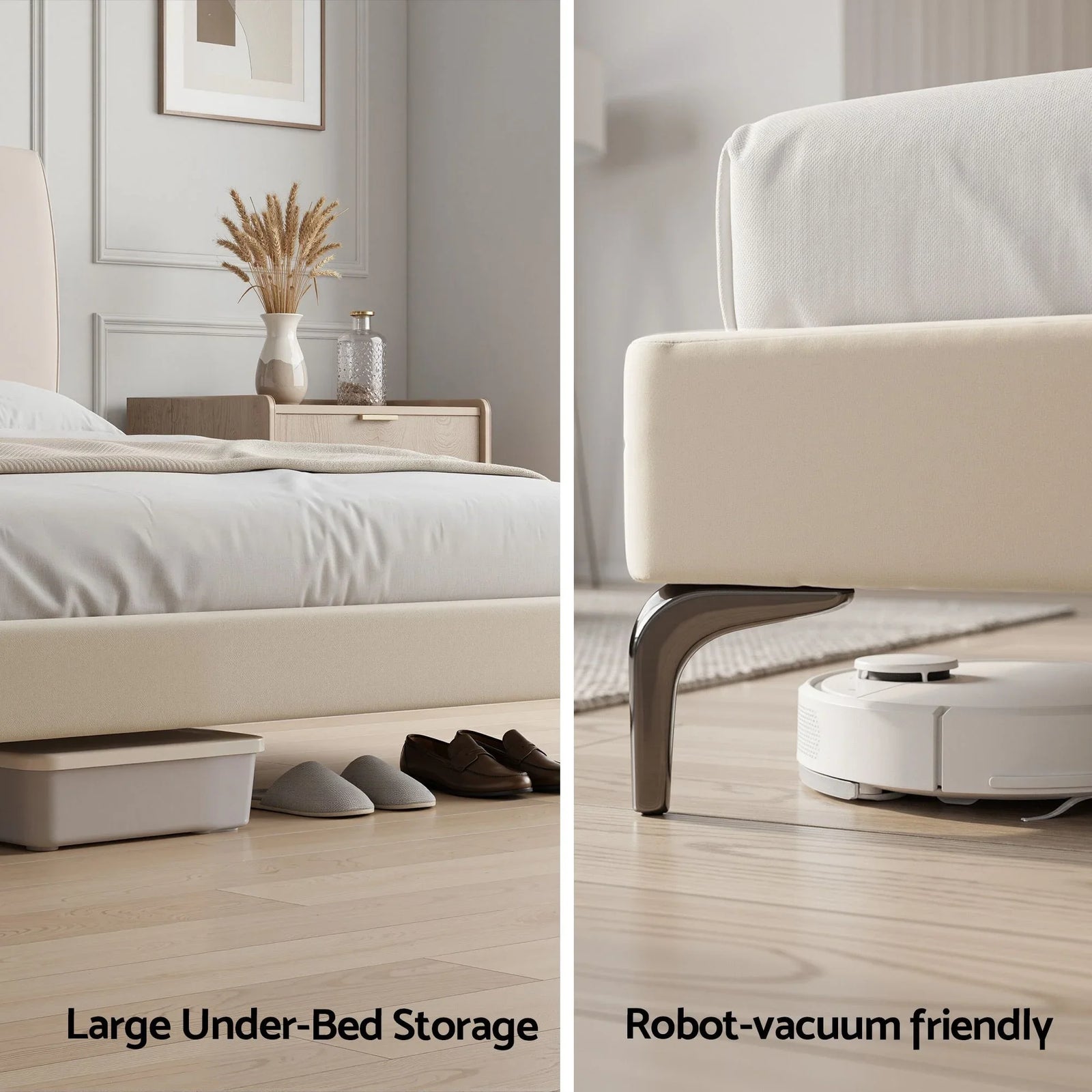 Queen Bed Frame Upholstered Platform Bed with Tufted Headboard 300kg Support