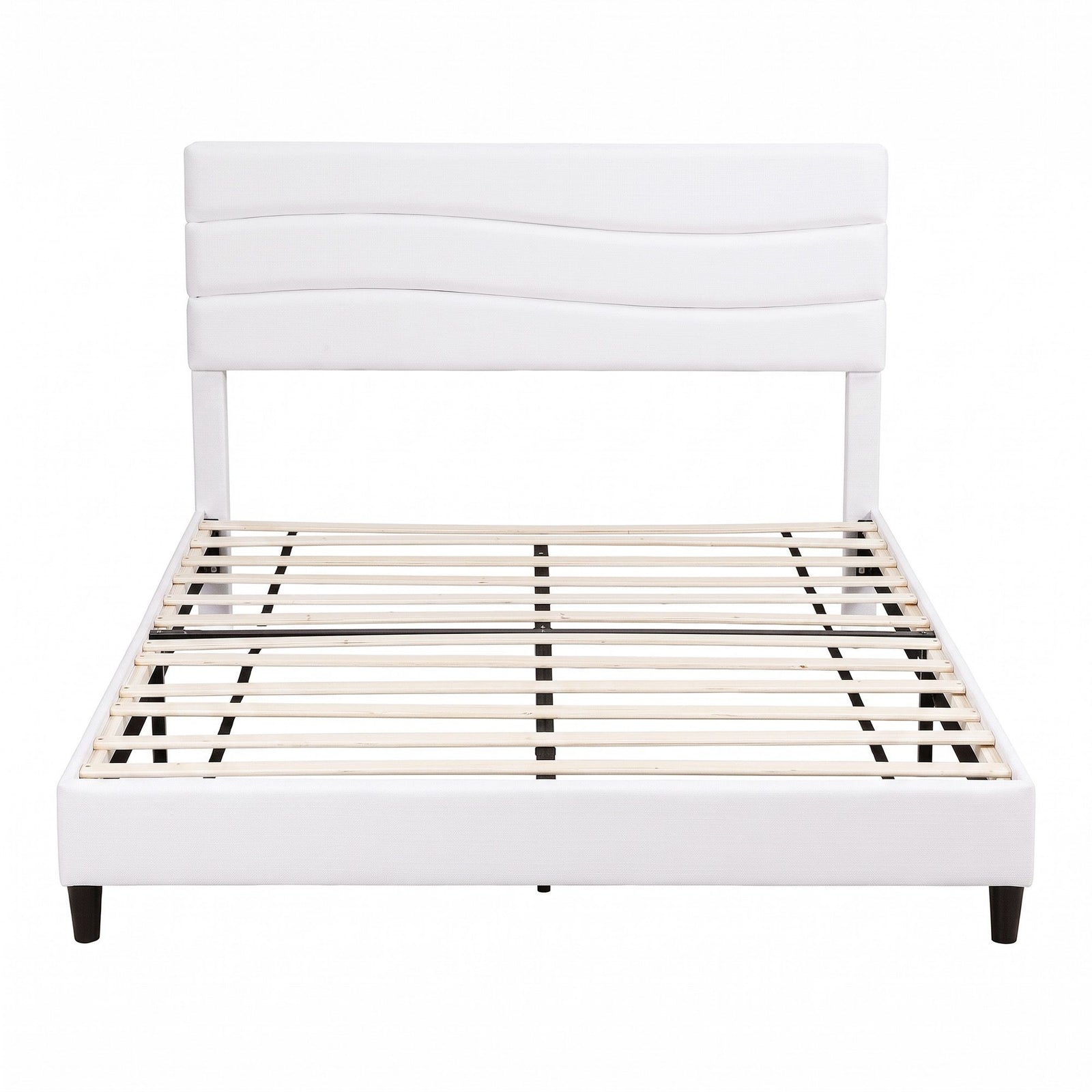 Queen Bed Frame with Storage Headboard Charging Ports Linen Beige