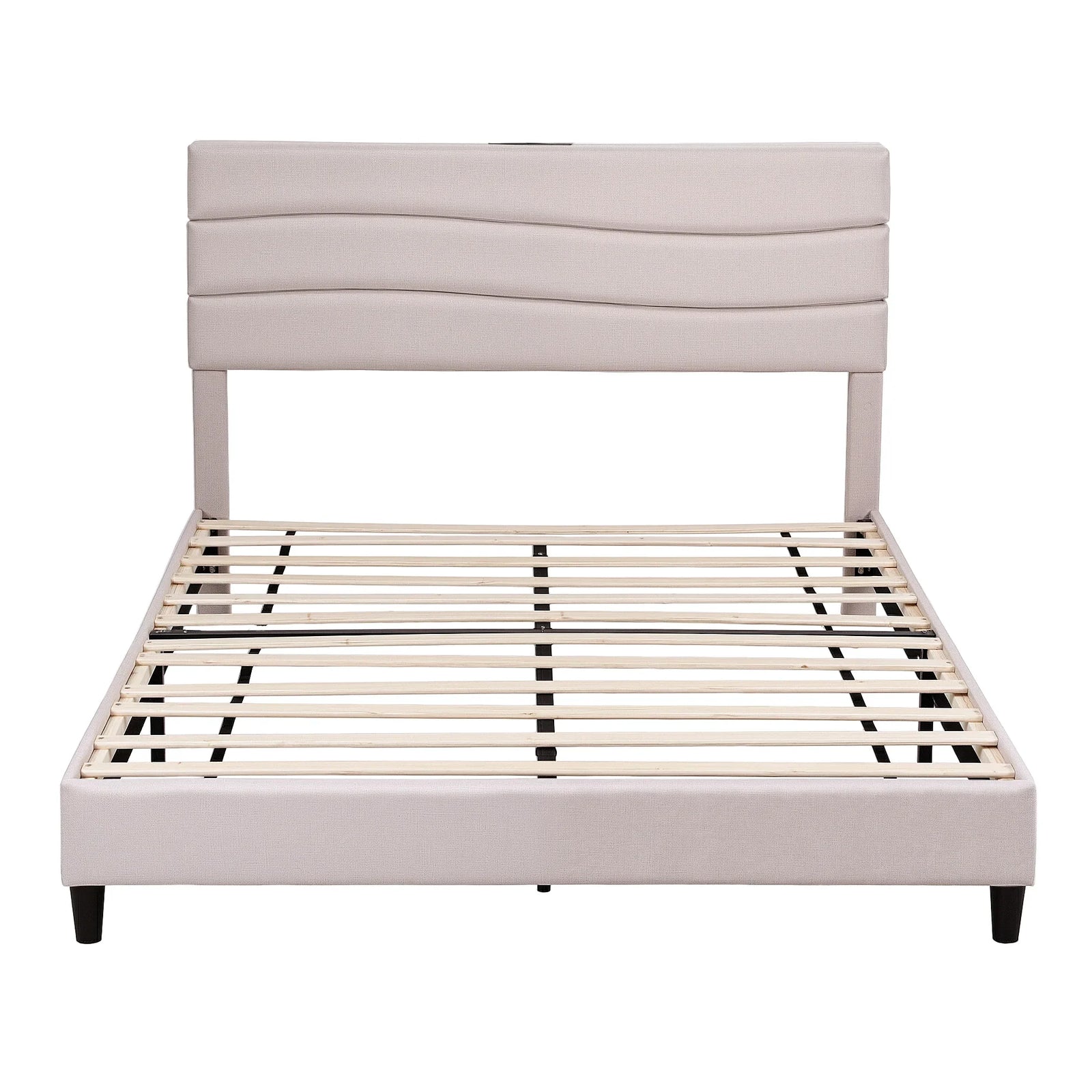 Queen Bed Frame with Storage Adjustable Headboard Platform Base Linen Fabric Charging Ports