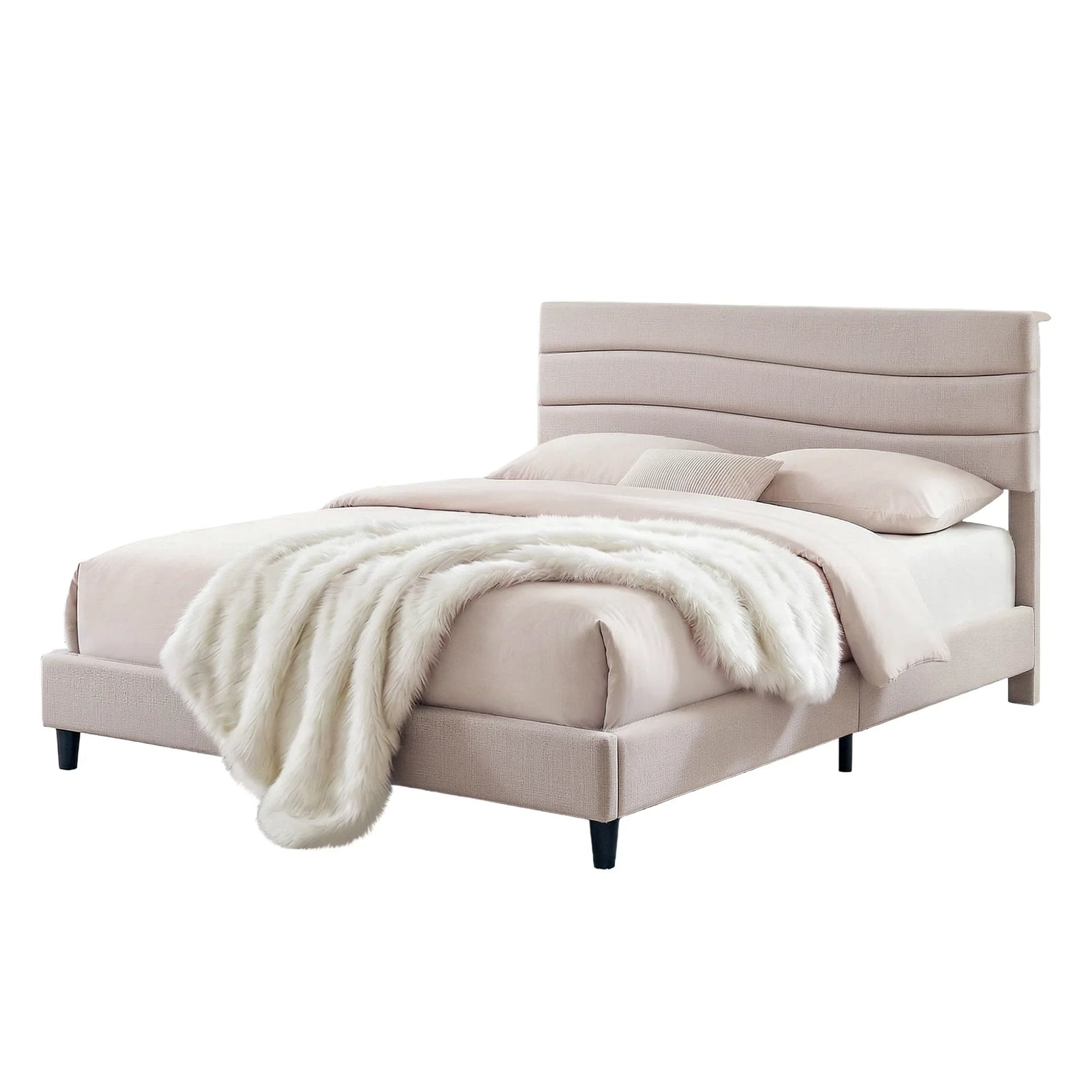 Queen Bed Frame with Storage Adjustable Headboard Platform Base Linen Fabric Charging Ports