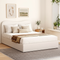 King Size Boucle Bed Frame Beige Upholstered Headboard Pine Wood Base