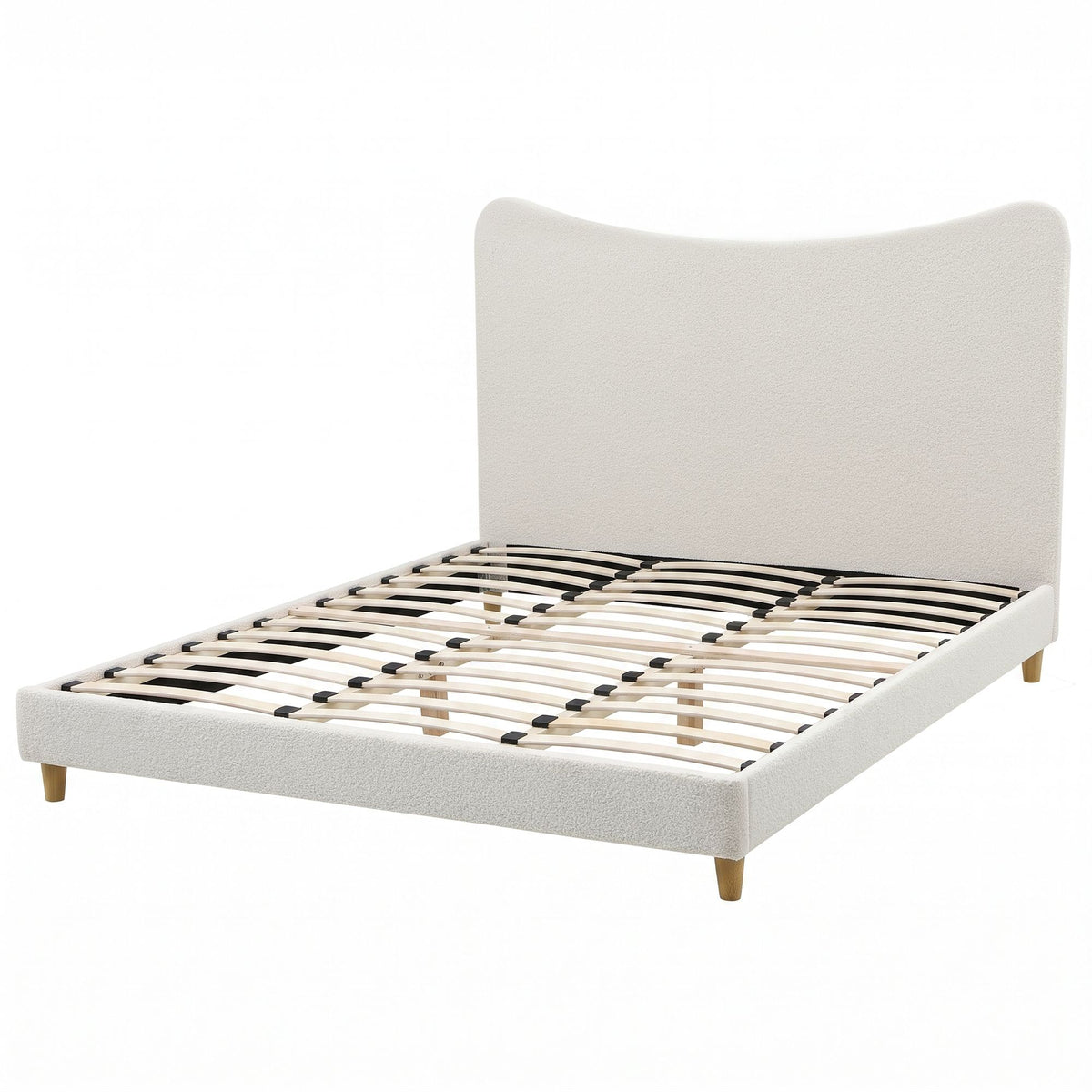 Artiss King Bed Frame with Curved Boucle Headboard, Pine Slat Base 300kg, Beige